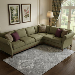 HomeRoots 9' X 12' Gray and Ivory Medallion Area Rug - Washable, Stain-Resistant, UV-Protected for Busy Homes 667413