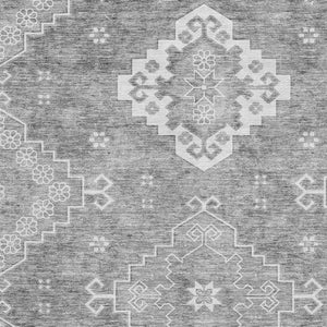 HomeRoots 10' X 14' Gray and Ivory Medallion Area Rug – Washable, Stain-Resistant, UV-Protected for Busy Homes 667414