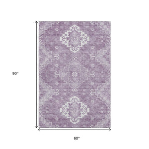 HomeRoots 5' X 8' Lavender Medallion Area Rug - Washable, Stain-Resistant, UV-Protected for Stylish Living Spaces 667416