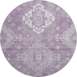 HomeRoots 8' Elegant Lavender & Ivory Medallion Round Rug - Washable, UV-Protected, Perfect for Any Space! 667417