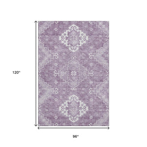 HomeRoots 8' X 10' Elegant Lavender Ivory Medallion Area Rug – Washable, Stain-Resistant, UV Protected Design 667418