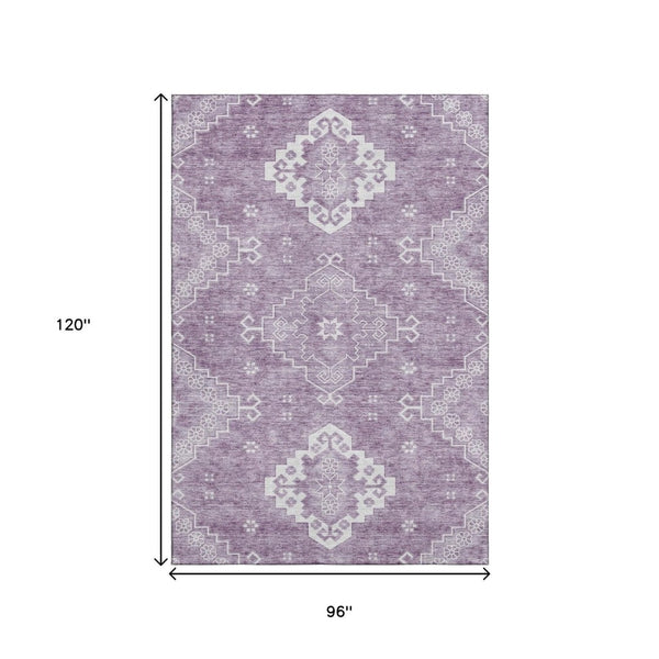 HomeRoots 8' X 10' Elegant Lavender Ivory Medallion Area Rug – Washable, Stain-Resistant, UV Protected Design 667418