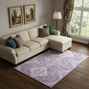 HomeRoots 8' X 10' Elegant Lavender Ivory Medallion Area Rug – Washable, Stain-Resistant, UV Protected Design 667418