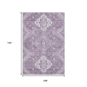 HomeRoots 9' X 12' Elegant Lavender & Ivory Medallion Area Rug - Washable, Durable, UV Protected Design! 667419