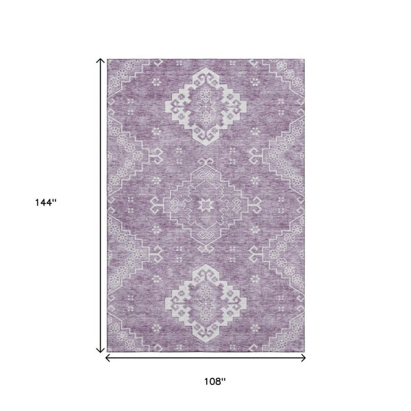 HomeRoots 9' X 12' Elegant Lavender & Ivory Medallion Area Rug - Washable, Durable, UV Protected Design! 667419