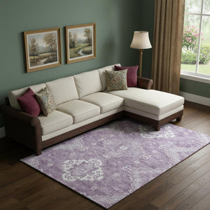 HomeRoots 9' X 12' Elegant Lavender & Ivory Medallion Area Rug - Washable, Durable, UV Protected Design! 667419
