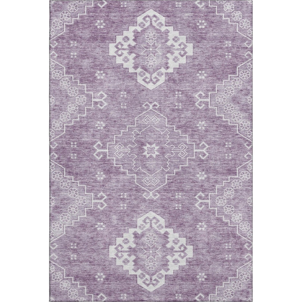 HomeRoots 9' X 12' Elegant Lavender & Ivory Medallion Area Rug - Washable, Durable, UV Protected Design! 667419