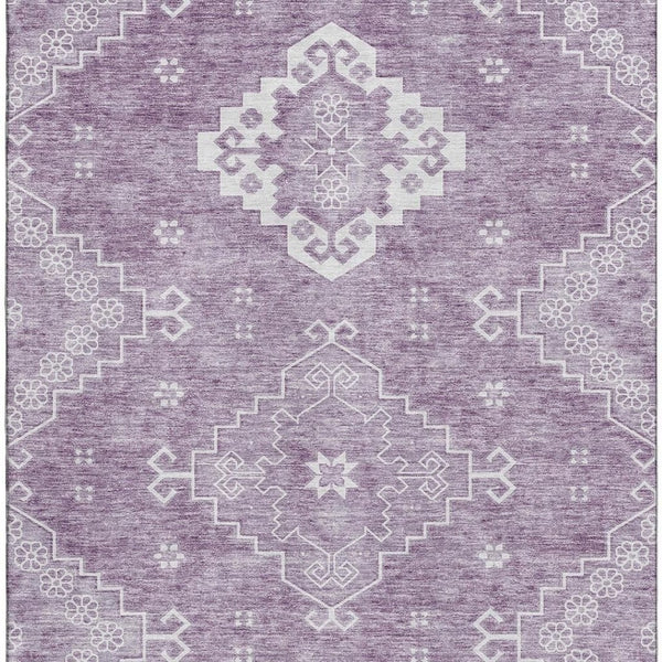 HomeRoots 9' X 12' Elegant Lavender & Ivory Medallion Area Rug - Washable, Durable, UV Protected Design! 667419