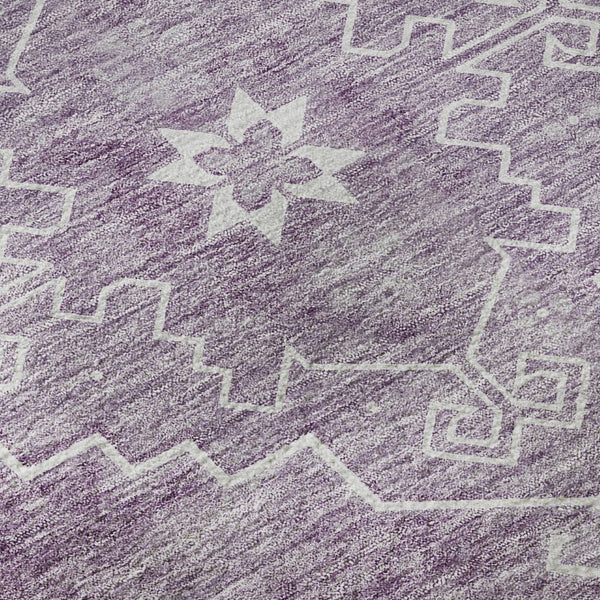 HomeRoots 10' X 14' Elegant Lavender & Ivory Medallion Area Rug - Washable, UV-Protected, Pet Friendly Design! 667420