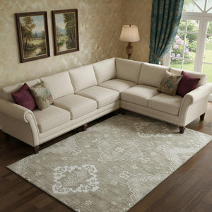 HomeRoots 8' X 10' Taupe And Ivory Medallion Washable Area Rug – UV Protected, Stain Resistant, Family Friendly! 667424