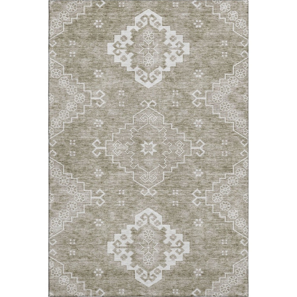 HomeRoots 8' X 10' Taupe And Ivory Medallion Washable Area Rug – UV Protected, Stain Resistant, Family Friendly! 667424
