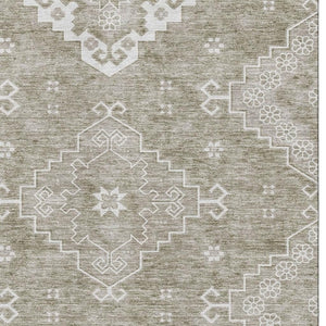 HomeRoots 8' X 10' Taupe And Ivory Medallion Washable Area Rug – UV Protected, Stain Resistant, Family Friendly! 667424