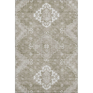 HomeRoots 10' X 14' Taupe & Ivory Medallion Area Rug - Washable, UV-Protected, Stain-Resistant for Busy Homes 667426