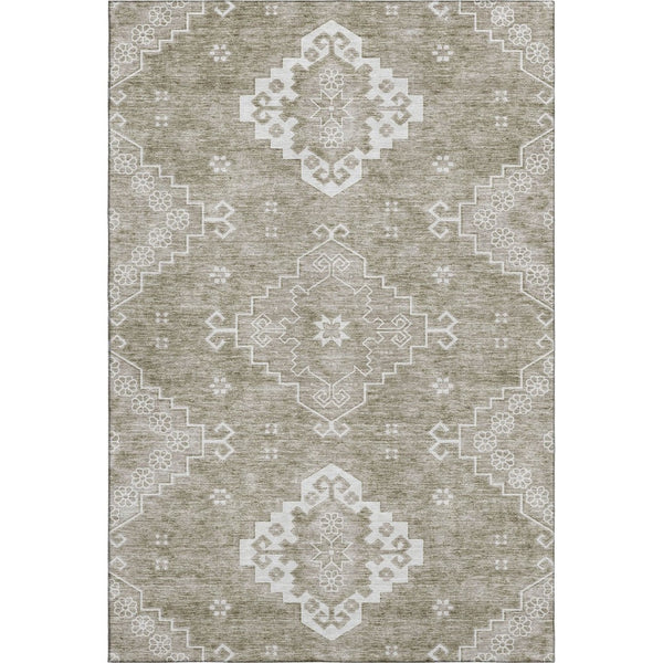 HomeRoots 10' X 14' Taupe & Ivory Medallion Area Rug - Washable, UV-Protected, Stain-Resistant for Busy Homes 667426
