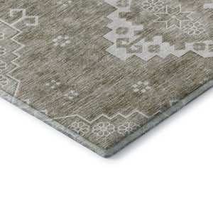 HomeRoots 10' X 14' Taupe & Ivory Medallion Area Rug - Washable, UV-Protected, Stain-Resistant for Busy Homes 667426