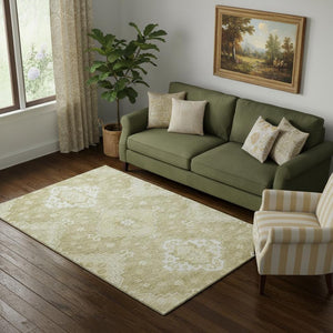 HomeRoots 5' X 8' Wheat And Ivory Medallion Rug - Stylish, Washable, Stain Resistant & UV Protected for Homes 667428