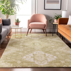 HomeRoots 5' X 8' Wheat And Ivory Medallion Rug - Stylish, Washable, Stain Resistant & UV Protected for Homes 667428