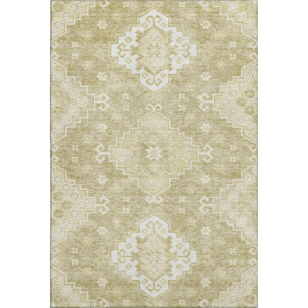HomeRoots 5' X 8' Wheat And Ivory Medallion Rug - Stylish, Washable, Stain Resistant & UV Protected for Homes 667428