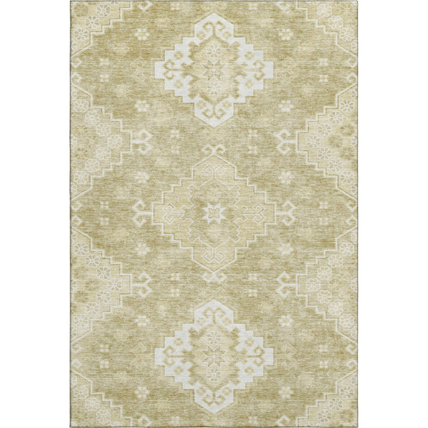 HomeRoots 5' X 8' Wheat And Ivory Medallion Rug - Stylish, Washable, Stain Resistant & UV Protected for Homes 667428