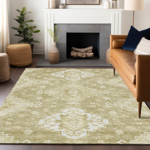 HomeRoots 5' X 8' Wheat And Ivory Medallion Rug - Stylish, Washable, Stain Resistant & UV Protected for Homes 667428