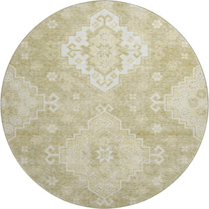 HomeRoots 8' Wheat and Ivory Medallion Washable Round Rug – Elegant, Durable, UV-Protected for Any Space 667429