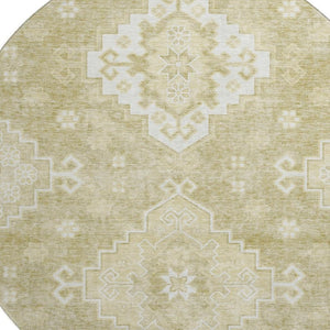 HomeRoots 8' Wheat and Ivory Medallion Washable Round Rug – Elegant, Durable, UV-Protected for Any Space 667429