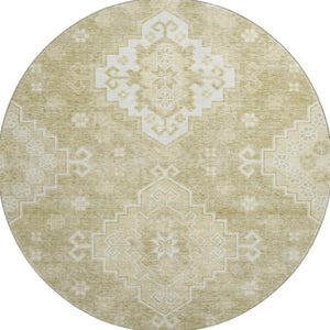 HomeRoots 8' Wheat and Ivory Medallion Washable Round Rug – Elegant, Durable, UV-Protected for Any Space 667429
