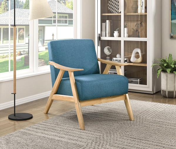 English Elm Modern Velvet Accent Chair with Dark Walnut Angular Frame, Streamlined Mid-Century Comfort Design Blue,Natural 35.5 L x 25.5 W x 20 H B011P271955