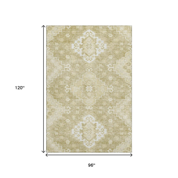 HomeRoots 8' X 10' Wheat and Ivory Medallion Area Rug – Stylish, Washable, UV-Protected for Busy Homes! 667430