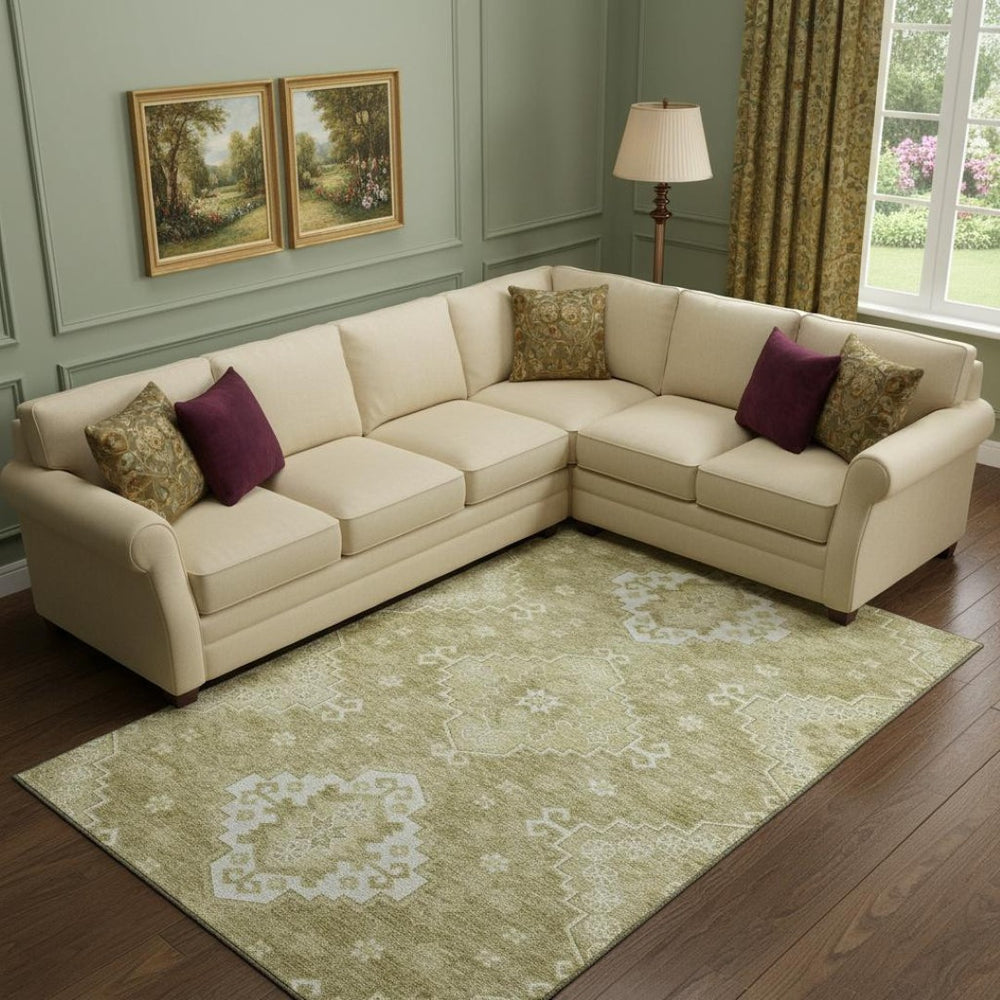 HomeRoots 8' X 10' Wheat and Ivory Medallion Area Rug – Stylish, Washable, UV-Protected for Busy Homes! 667430