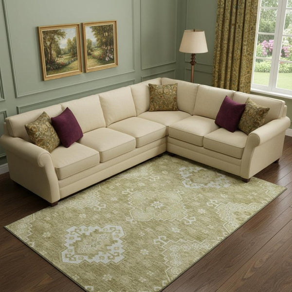 HomeRoots 8' X 10' Wheat and Ivory Medallion Area Rug – Stylish, Washable, UV-Protected for Busy Homes! 667430