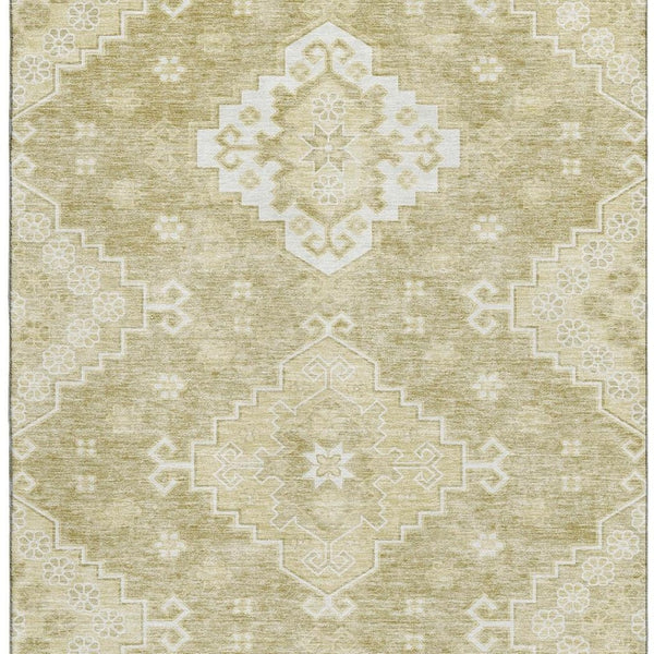 HomeRoots 8' X 10' Wheat and Ivory Medallion Area Rug – Stylish, Washable, UV-Protected for Busy Homes! 667430