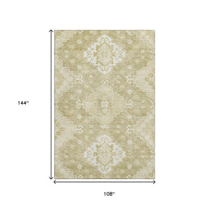 HomeRoots 9' X 12' Wheat Medallion Area Rug - Washable, UV Protected, Stain Resistant for Busy Homes & Style 667431