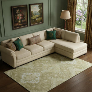HomeRoots 9' X 12' Wheat Medallion Area Rug - Washable, UV Protected, Stain Resistant for Busy Homes & Style 667431