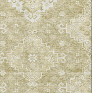 HomeRoots 9' X 12' Wheat Medallion Area Rug - Washable, UV Protected, Stain Resistant for Busy Homes & Style 667431