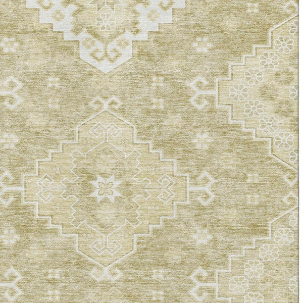 HomeRoots 9' X 12' Wheat Medallion Area Rug - Washable, UV Protected, Stain Resistant for Busy Homes & Style 667431