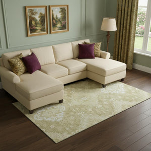 HomeRoots 10' Wheat and Ivory Medallion Area Rug - Washable, UV-Protected, Durable for Homes with Kids & Pets 667432