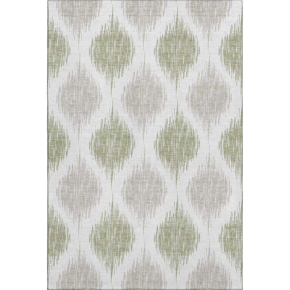 HomeRoots 5' X 8' Stylish Artichoke Green Ikat Area Rug – Durable, Washable, UV-Protected for Everyday Use 667439