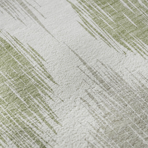 HomeRoots 5' X 8' Stylish Artichoke Green Ikat Area Rug – Durable, Washable, UV-Protected for Everyday Use 667439