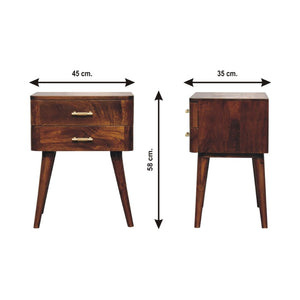 English Elm Solid Wood Chestnut T-Bar Nightstand - Elegant 2-Drawer Design With Nordic Legs & Gold Accents B182P230382-GIGA