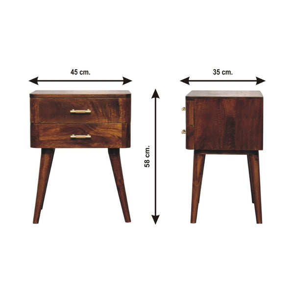 English Elm Solid Wood Chestnut T-Bar Nightstand - Elegant 2-Drawer Design With Nordic Legs & Gold Accents B182P230382-GIGA