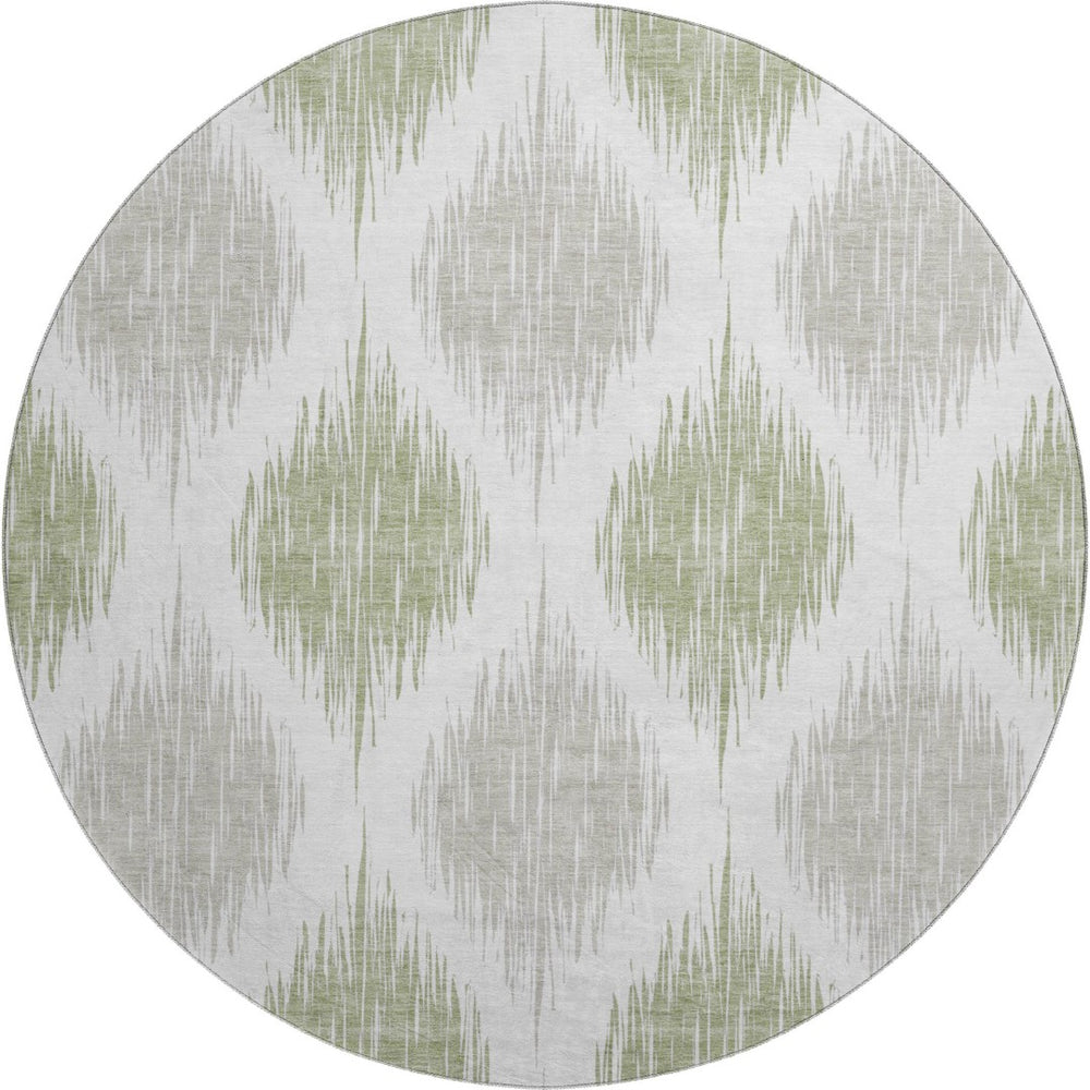 HomeRoots 8' Artichoke Green Ikat Washable Round Rug - Stylish, Durable, UV-Protected for Indoor & Outdoor Use 667440
