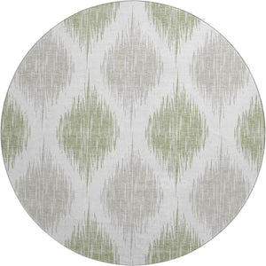HomeRoots 8' Artichoke Green Ikat Washable Round Rug - Stylish, Durable, UV-Protected for Indoor & Outdoor Use 667440