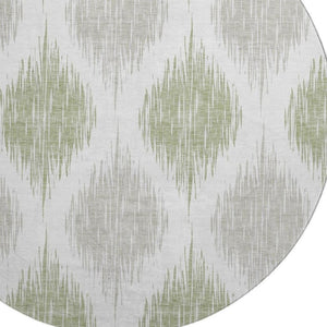 HomeRoots 8' Artichoke Green Ikat Washable Round Rug - Stylish, Durable, UV-Protected for Indoor & Outdoor Use 667440