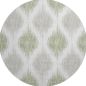HomeRoots 8' Artichoke Green Ikat Washable Round Rug - Stylish, Durable, UV-Protected for Indoor & Outdoor Use 667440