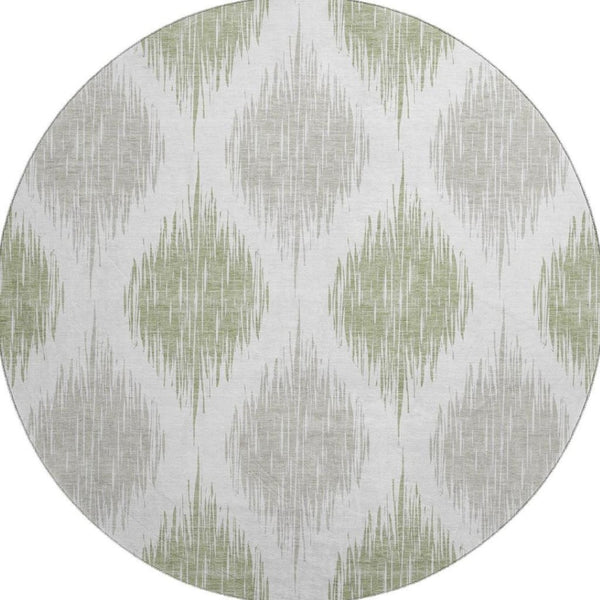 HomeRoots 8' Artichoke Green Ikat Washable Round Rug - Stylish, Durable, UV-Protected for Indoor & Outdoor Use 667440