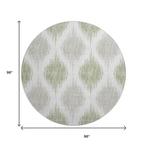 HomeRoots 8' Artichoke Green Ikat Washable Round Rug - Stylish, Durable, UV-Protected for Indoor & Outdoor Use 667440