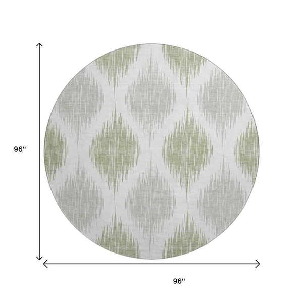 HomeRoots 8' Artichoke Green Ikat Washable Round Rug - Stylish, Durable, UV-Protected for Indoor & Outdoor Use 667440