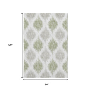 HomeRoots 8' X 10' Artichoke Green Ikat Area Rug - Washable, UV-Protected, Stain Resistant, Stylish Design! 667441