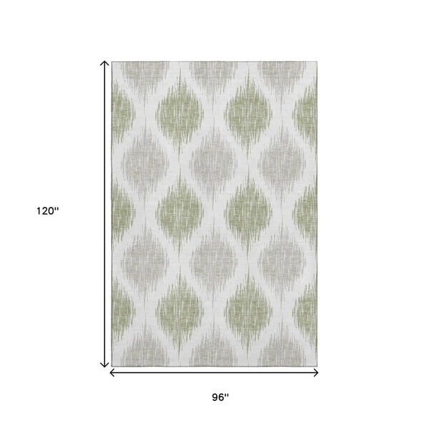 HomeRoots 8' X 10' Artichoke Green Ikat Area Rug - Washable, UV-Protected, Stain Resistant, Stylish Design! 667441
